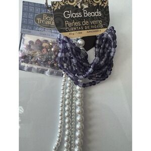Bead Treasures Czech Glass Beads Grape Ice Mix & White Faux Pearl Bundle‎